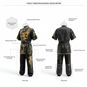 Conjunto de Uniforme de Artes Marciales de Kung Fu para Hombre y Mujer, Personalizado con Bordado a Mano, Traje de Karate de Manga Corta para Entrenamiento - Product Image 2