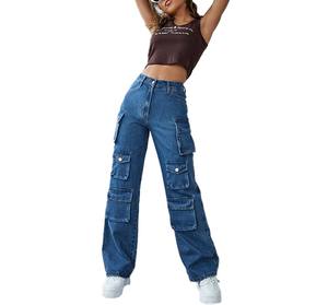 กางเกงยีนส์ทรงฮิปฮอปขาบานสไตล์สตรีทสำหรับผู้หญิง รุ่น Spring Street มีกระเป๋าหลายช่อง ทรงหลวม เอวสูง ล้างสีแล้ว - Product Image 5