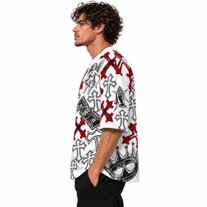 Camiseta Oversize de Cuello Redondo para Hombre, Manga Corta, Estilo Urbano, con Estampado Integral de Cruz y Corona de Ángel - Product Image 4