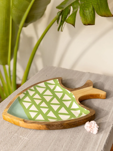 Plateau décoratif moderne en bois rustique géométrique, rond/ovale/forme personnalisée, avec poignée, design artisanal, style ananas abstrait - Product Image 1