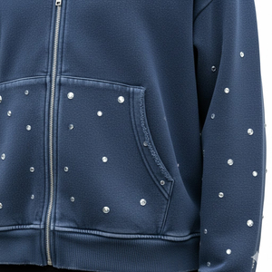 Custom Winter Solid OEM Service Hot Pressing Drilling Bling Diamond Cropped Acid Wash Rhinestone 100% Cotton Fleece Quick Dry - Product Image 5