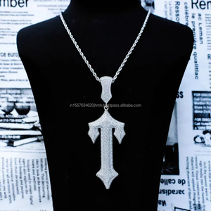 Collar con Colgante de Cruz en Forma de T con Diamantes Incrustados en Oro Blanco, Estilo Hip Hop, Cadena de Lujo, Regalo para Hombres y Mujeres - Product Image 1