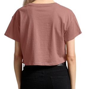 T-shirt court rose pour femme, manches courtes, col rond, couleur unie, décontracté, en jersey de coton respirant, imprimé - Product Image 4