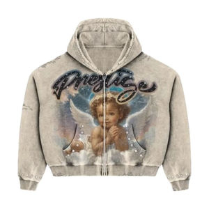 Sudadera con capucha extragrande personalizada GRAY FOUR SPORTS con cremallera completa, gráfico de dibujos animados, pedrería, estilo urbano, de algodón grueso, forro polar, unisex, vintage - Product Image 6