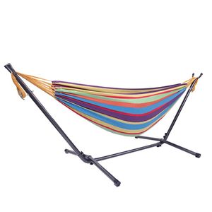 "Black & Silver Flower Outdoor Polyester <b>Hammock</b> Swing for Garden Steel & Wood Frame & Cotton Fabric" - Product Image 5