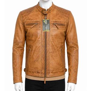 Men Adults Vintage Brown Leather Washed Biker <b>Jacket</b> Full Sleeve Zip up with Pockets for Motorcycle Riding Autumn Style - Product Image 1