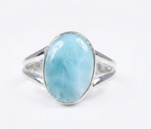 Bague en argent sterling 925 avec larimar bleu naturel ovale, faite à la main, élégante, bijoux fins, fabricant, fournisseur, cadeau - Product Image 1