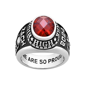 Men's Sterling <b>Silver</b> Classic Oval Checkerboard Birthstone Class <b>Ring</b>, Personalized, High School or College <b>Ring</b> - Product Image 1