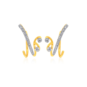 Pendientes de Diamantes de Oro Amarillo Curvos con Diseño Abstracto, Corte Brillante Redondo, Joyería de Lujo para Mujer para Uso Diario - Product Image 1