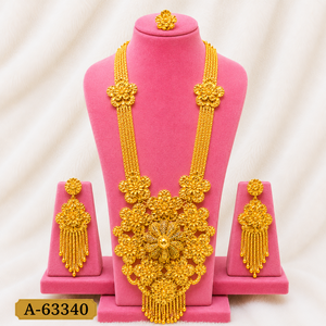 Juego de Joyería de Flores Chapado en Oro, Moderno, Regalo para Novia, Collar y Aretes para Mujer, Boda, Fiesta, A-63340 - Product Image 1