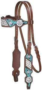 Silla de montar western de cuero genuino suave, hecha a mano, con incrustaciones de turquesa cristalina y adornos florales, herrajes de latón, de primera calidad y duradera. - Product Image 5
