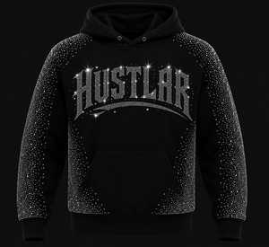Rhinestone <b>Zip</b>-Up <b>Hoodie</b> Unisex Oversized <b>Black</b> Cotton Streetwear Sweatshirt Regular Fit Front Logo Design Breathable - Product Image 4