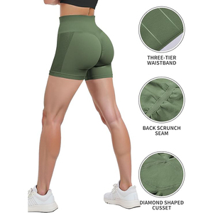 กางเกงขาสั้นออกกำลังกายเอวสูงรัดรูปทรงสวยสำหรับผู้หญิง ยี่ห้อ Olive Seamless Booty Shorts ช่วยกระชับหน้าท้อง เหมาะสำหรับโยคะ ฟิตเนส และกีฬาต่างๆ - Product Image 4