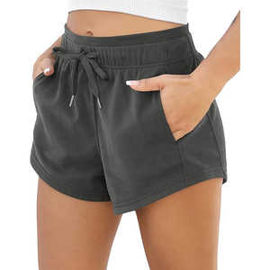 Shorts de sport pour femmes de qualité supérieure avec poches, en coton French Terry, avec cordon de serrage, pour l'été, entraînement, décontracté, détente - Product Image 6