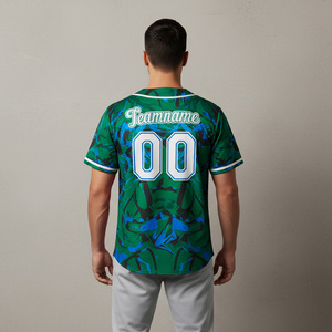 เสื้อเบสบอลแบบซับลิเมชั่นสั่งทำพิเศษสำหรับผู้ชาย สีเขียวน้ำเงินลายพราง ระบายเหงื่อได้ดี แขนสั้น ทรงปกติ พร้อมชื่อทีมและโลโก้ด้านหน้า - Product Image 2