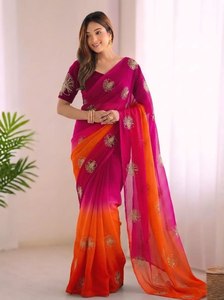 Sari en soie Fandy de qualité supérieure pour femme, design paon, avec embellissement Dana découpé sur le pallu, chemisier assorti, infroissable, longueur ras du sol - Product Image 2