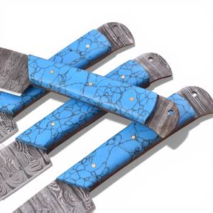 Couteaux à steak professionnels en acier Damas faits à la main, ambidextres, manche en pierre turquoise, lame ultra-affûtée de 4,5 pouces – Idéal pour la cuisine quotidienne et le barbecue - Product Image 6