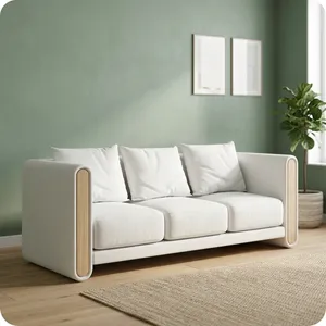 Sofá Minimalista en Forma de L de Tres Plazas con Tapicería de Tela Rellena de Espuma y Brazos de Madera para Sala de Estar - Product Image 4