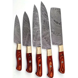 Ensemble de couteaux de chef multifonctionnels écologiques à 5 pièces, très vendus, lames en acier inoxydable professionnelles, manche en bois pour une utilisation en cuisine - Product Image 1