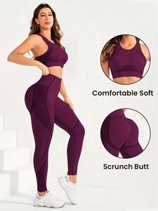 Womens Seamless Activewear 2 Pcs Set Breathable <b>Crop</b> <b>Top</b> and Curved <b>Mesh</b> Panel Ruched Rear Fitness Leggings Sportswear Suit - Product Image 5