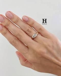 Minimalist Marquise Cut Lab Diamond Engagement <b>Ring</b> - 14K Solid <b>Gold</b> Bezel <b>Set</b> Wedding <b>Ring</b> - Modern East-West Marquise Diamond - Product Image 3