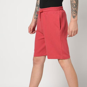 Shorts Bermuda en tricot pour homme, couleur rouge unie, taille mi-haute, cordon de serrage, décontractés, avec poches, en coton respirant - Product Image 2