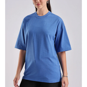 T-shirt en coton bleu clair uni surdimensionné pour homme, manches courtes, col rond, coupe décontractée, jersey uni - Product Image 4