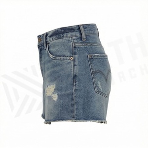 Shorts en jean taille haute tendance pour femmes, style décontracté d'été pour jeunes femmes, effet déchiré et délavé, couleur personnalisable - Product Image 3
