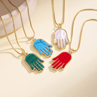 QIKU Großhandel Hamsa Hand Emaille Perlmutt Türkis Halskette Boho Mehrlagiger Schmuck für Mädchen zum Fabrikpreis