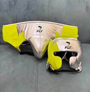 Fly Boxing <b>Gloves</b> Head Guard Groin Guard Genuine Leather Lace-Up Custom Logo Silver Yellow Lightweight Breathable Sparring Gear - Product Image 3