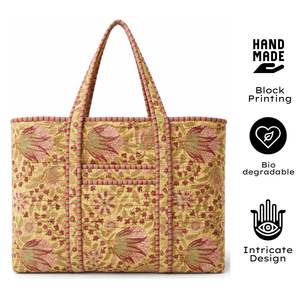 Sacs fourre-tout de luxe faits main à Jaipur, imprimés au bloc, avec fermeture éclair, poches utilitaires, pour usage quotidien toute saison, lavables en machine - Product Image 3