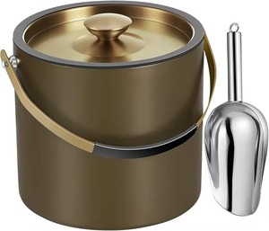 Golden Round Stainless Steel <b>Ice</b> <b>Bucket</b> <b>With</b> <b>Lid</b> And Scoop Rust Resistant Modern Party Beverage Cooler - Product Image 2