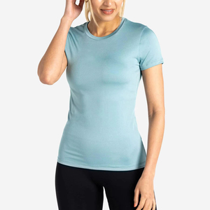 เสื้อยืดออกกำลังกายแขนสั้นผู้หญิง ทรงเข้ารูป ลายเรียบ ผ้าโพลีเอสเตอร์/คอตตอน ระบายอากาศได้ดี รับสกรีนโลโก้ ขายส่ง - Product Image 1