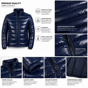 Chaquetas Acolchadas Brillantes para Hombre, Ropa de Invierno, Cuello Alto, Manga Larga, Estilo Urbano, Venta al por Mayor, Proveedor de Ropa Personalizada OEM - Product Image 4