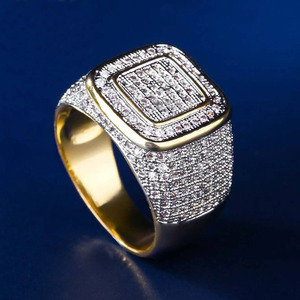 Square Micro Pave <b>Set</b> Iced Out Cluster <b>Ring</b> 925 <b>Sterling</b> <b>Silver</b> Prong Setting Men's Wedding Groom's Hip-Hop <b>Ring</b> for Gifts - Product Image 2