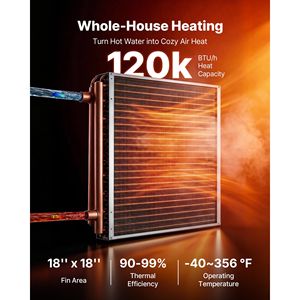 Scambiatore di calore acqua-aria 18x18 pollici 120K BTU con tubi alettati in rame e alette in alluminio per HVAC - Product Image 2