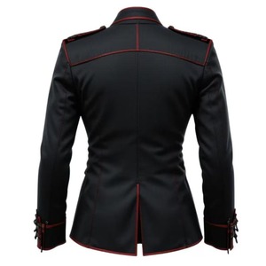 เสื้อแจ็คเก็ตทหารสีดำสไตล์โกธิคสตีมพังก์ผ้าวูลผสมแต่งขอบสีแดง - Product Image 2