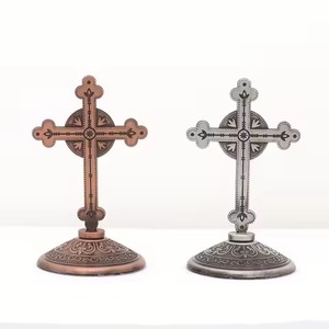Traditional Metal Wall Hanging Crucifix with Silver Jesus Figure and Dark Red Cross Indoor Decor for Living Room Church Use - Product Image 3