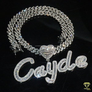" DoDon " <b>Letter</b> Pendant With Cuban Link Chain Moissanite Diamond Hip Hop Necklace Luxury Jewelry - Product Image 2