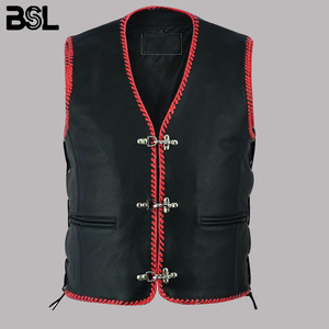 Chaleco de Cuero para Motociclista, Tendencia de Verano para Hombre |   Chaleco de Motocicleta Ecológico y Transpirable de Piel de Oveja Nappa con Cordones Laterales Rojos - Product Image 2