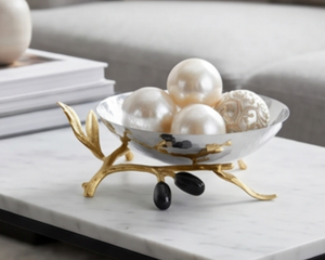 Moderno Tazón Metálico con Diseño de Rama de Olivo, Hecho a Mano, Acabado Pulido en Plata y Oro, para Servir Comida, Decoración de Comedor y Sala de Estar - Product Image 6