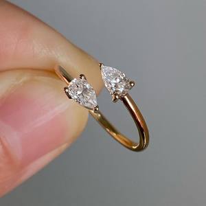 Bague ouverte réglable en or 18K/14K/10K et argent 925, double poire en moissanite, style Toi et Moi, deux pierres en forme de goutte d'eau, pour fiançailles - Product Image 3