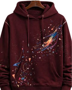 Sudadera con Capucha para Hombre, Diseño Abstracto con Salpicaduras de Pintura Color Borgoña, Algodón y Felpa, Estilo Casual, Streetwear, Fabricante Personalizado, Ropa al Por Mayor - Product Image 1