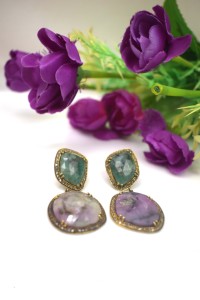 Luxury 18K Gold Plated Natural Diamond Ruby & Emerald Statement <b>Earrings</b> for Unisex-Anniversary & Wedding Gift - Product Image 1