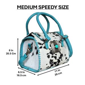 Nuevos Bolsos de Mano de Diseño Occidental para Mujer, de Cuero Vacuno Genuino con Detalles en Turquesa, Medianos, con Asa Superior, Bandolera, Bolsos de Viaje Tipo Duffel - Product Image 2