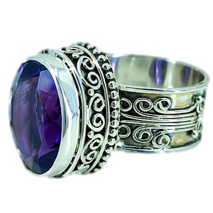 Amethyst <b>Ring</b> Handmade Sterling Silver Bezel Setting Natural Purple Oval Gemstone <b>Boho</b> Jewelry February Birthstone - Product Image 1