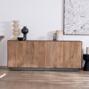 Aparador Vandana Crystal Harmony de madera maciza de mango con líneas limpias y 4 puertas - Product Image 1