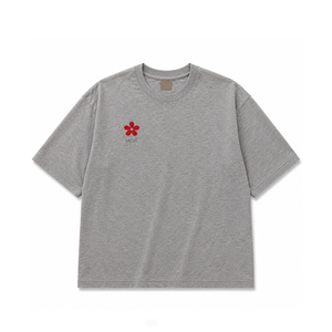 Gray Drop Shoulder women's shirt Short Sleeve T-Shirt Custom Flower Embroidery Loose Fit Casual Everyday Wear 100% Cotton Knit - Product Image 3