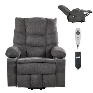 Sillón Reclinable Eléctrico con Elevación Asistida, Tapizado en Chenilla, Grande, con Calefacción y Masaje para Personas Mayores, Ajuste de Posición Infinito, USB - Product Image 1