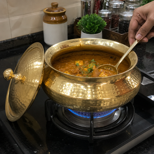 100% Pure Copper Hammered Handi <b>Pot</b> with Lid 1.6L Traditional Indian Cooking Serving Bowl Cookware <b>for</b> Hotel Restaurant Catering - Product Image 3